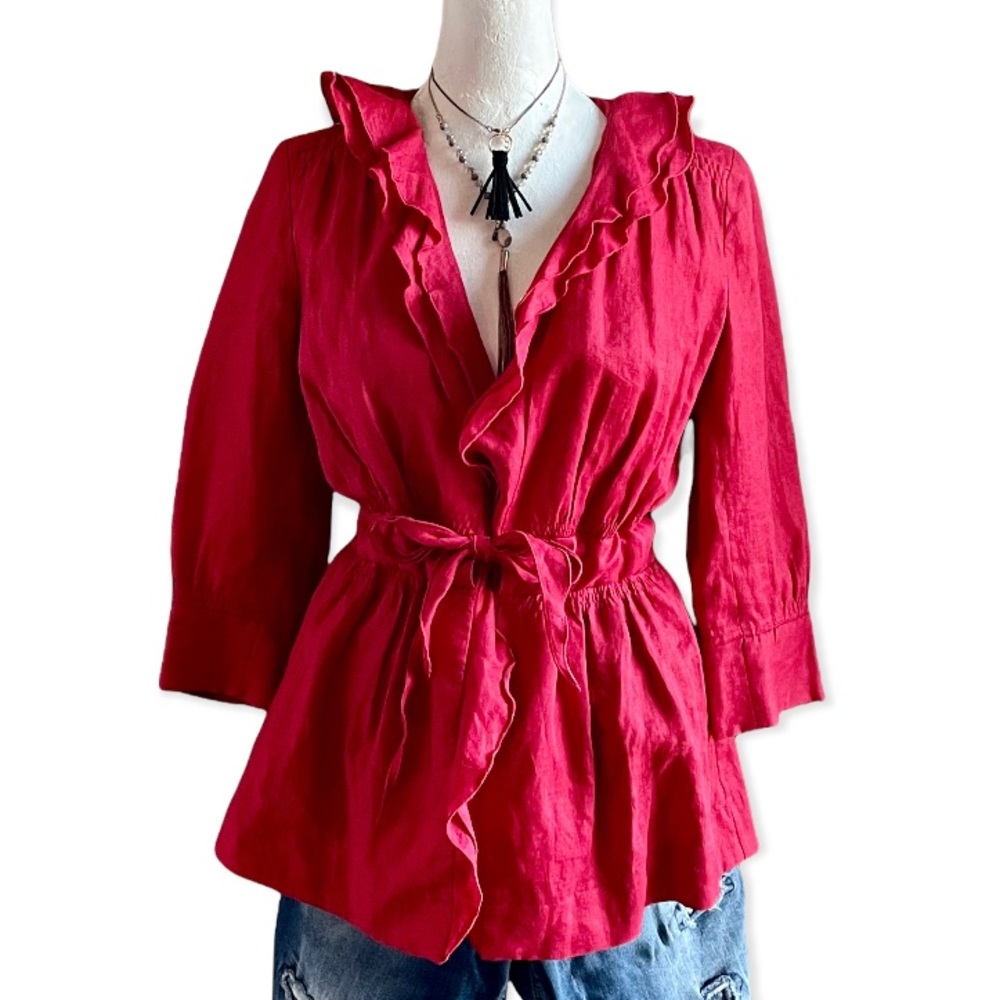 Zara red cinch waste blazer jacket with tie waist